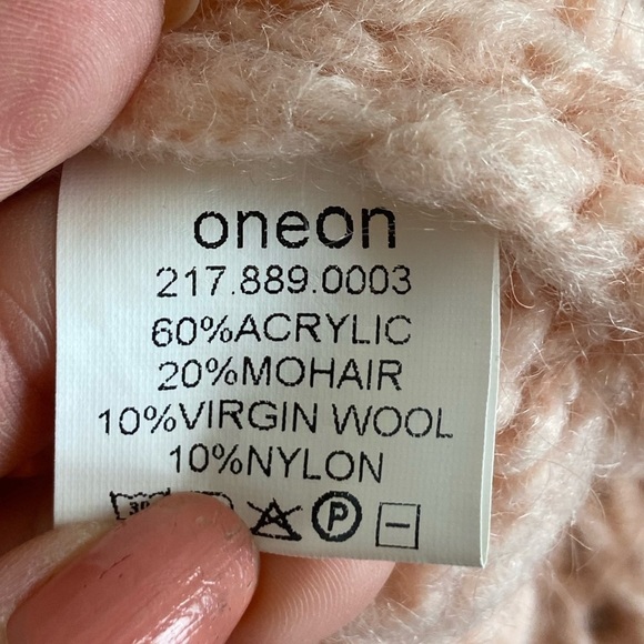 Oneon Women's Mohair Virgin Wool Handknitted Sweater Size L Pink Balloon Sleeve - Picture 12 of 13